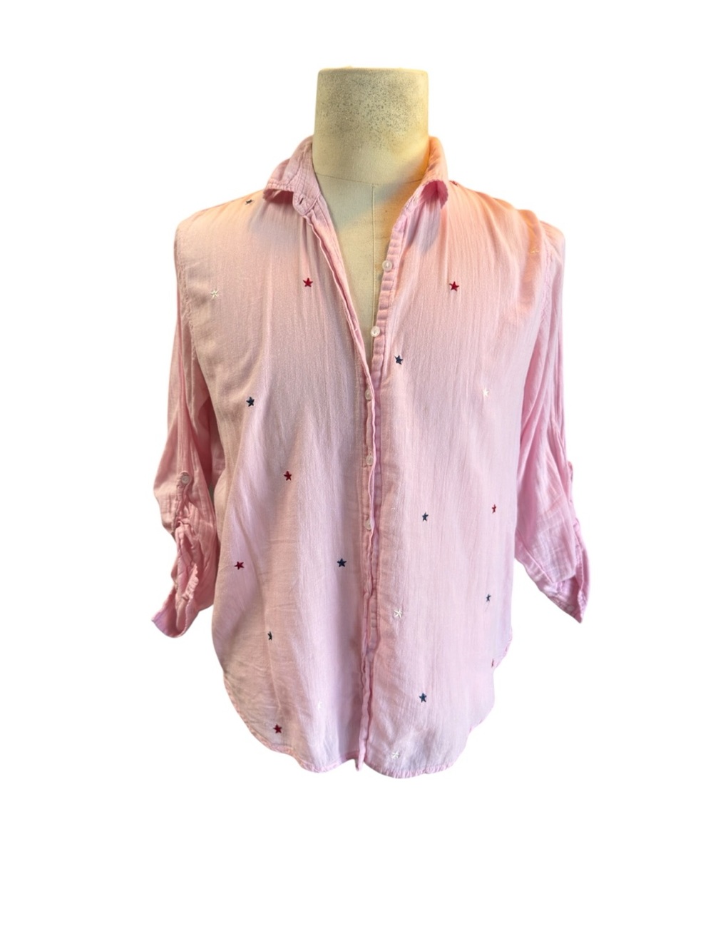 Sundry Light Pink Star-Embroidered Button Down Shirt